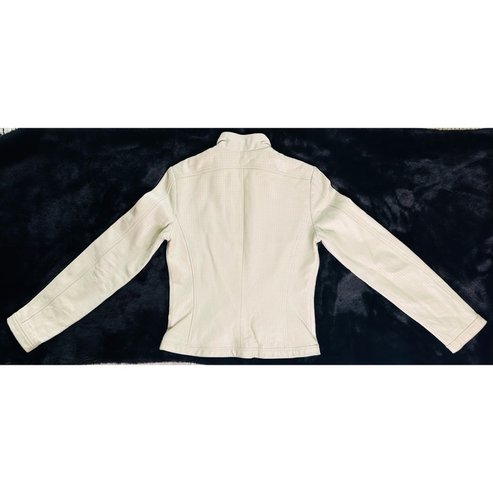 Vintage Leather Biker / Moto Jacket Mexx Size 0 Cream/ Ivory/ Beige Y2K 2000’s. - Picture 6 of 9